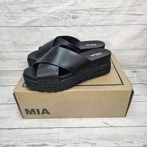 MIA Kornelia Black Crisscross Platform Slide Sandals Womens Size 8 (Run Small)‎